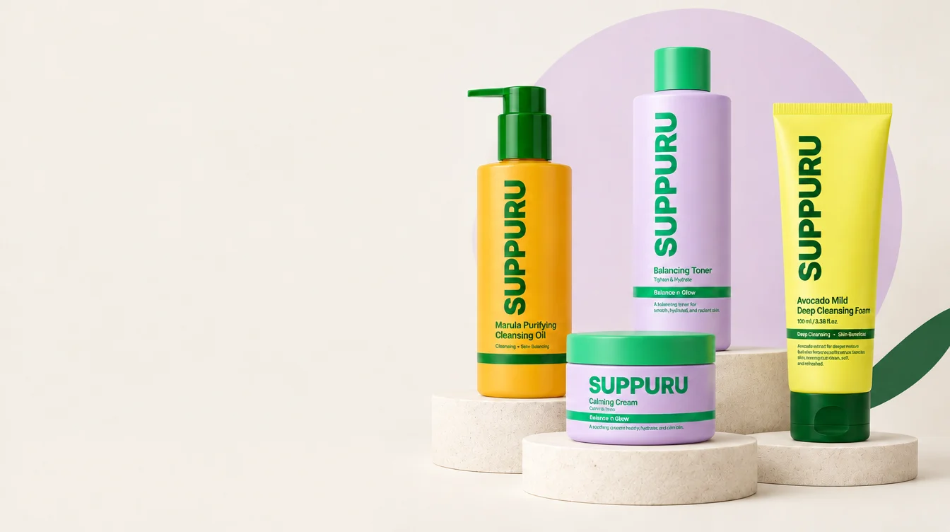 Productos Suppuru sobre pedestales claros